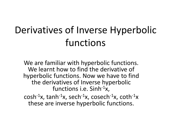 derivatives of inverse hyperbolic functions