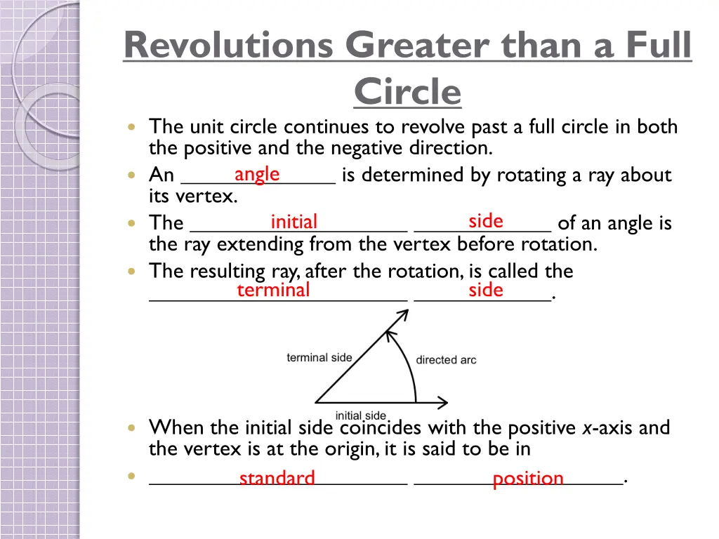 revolutions greater than a full circle the unit