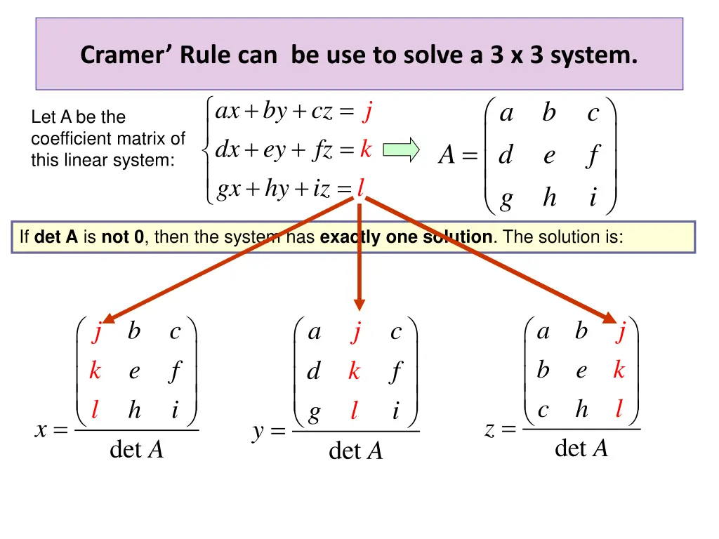 cramer rule can be use to solve a 3 x 3 system
