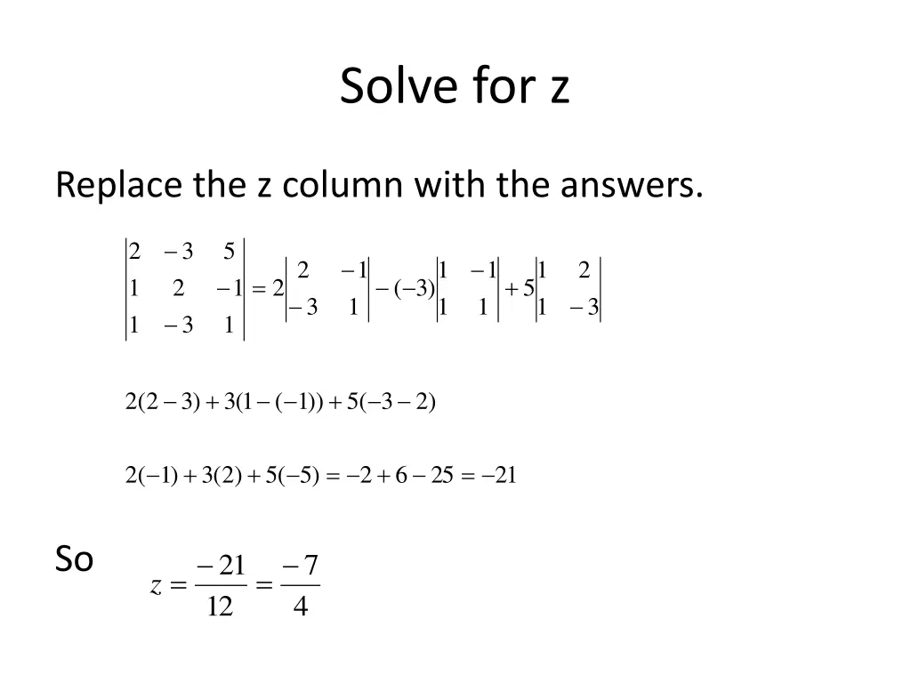 solve for z