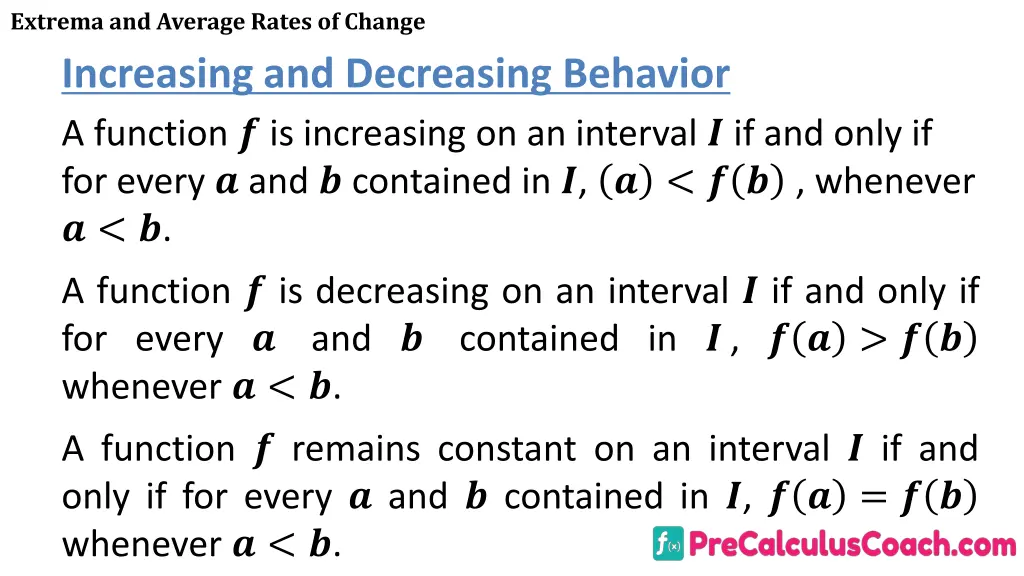 extrema and average rates of change increasing