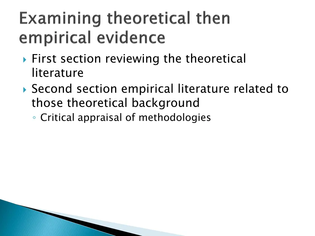 first section reviewing the theoretical