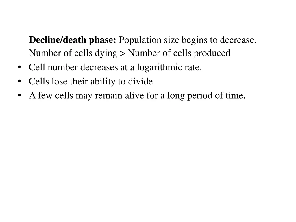 decline death phase population size begins