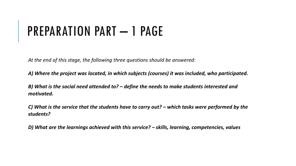 preparation part 1 page