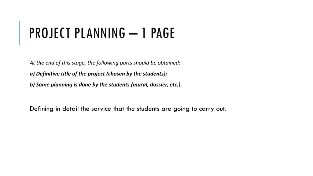 project planning 1 page