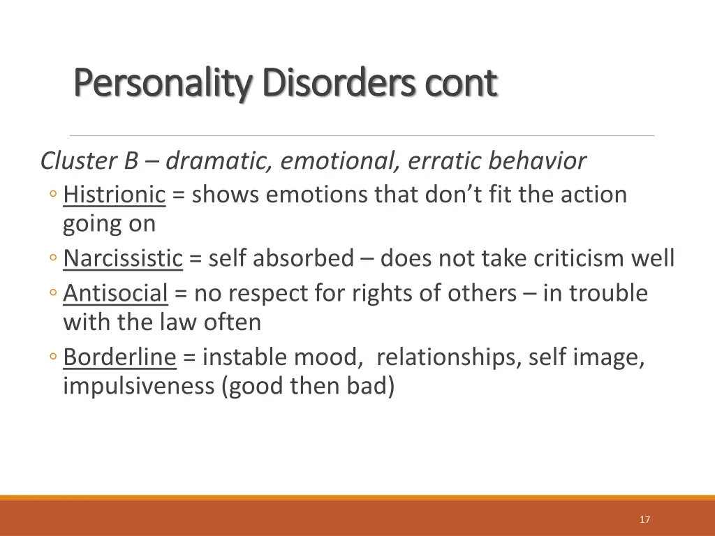 personality disorders cont personality disorders
