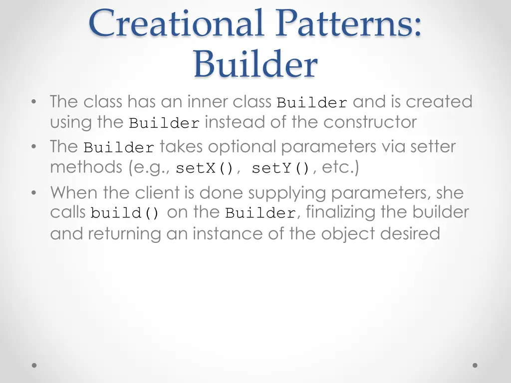 creational patterns builder the class