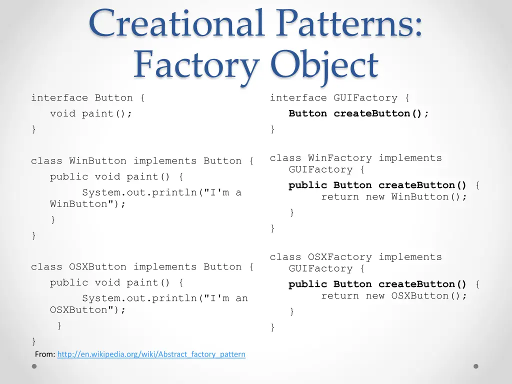creational patterns factory object interface 1