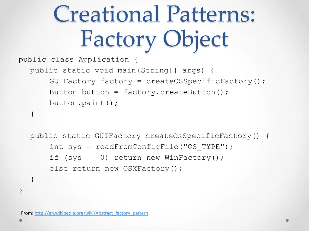 creational patterns factory object public class