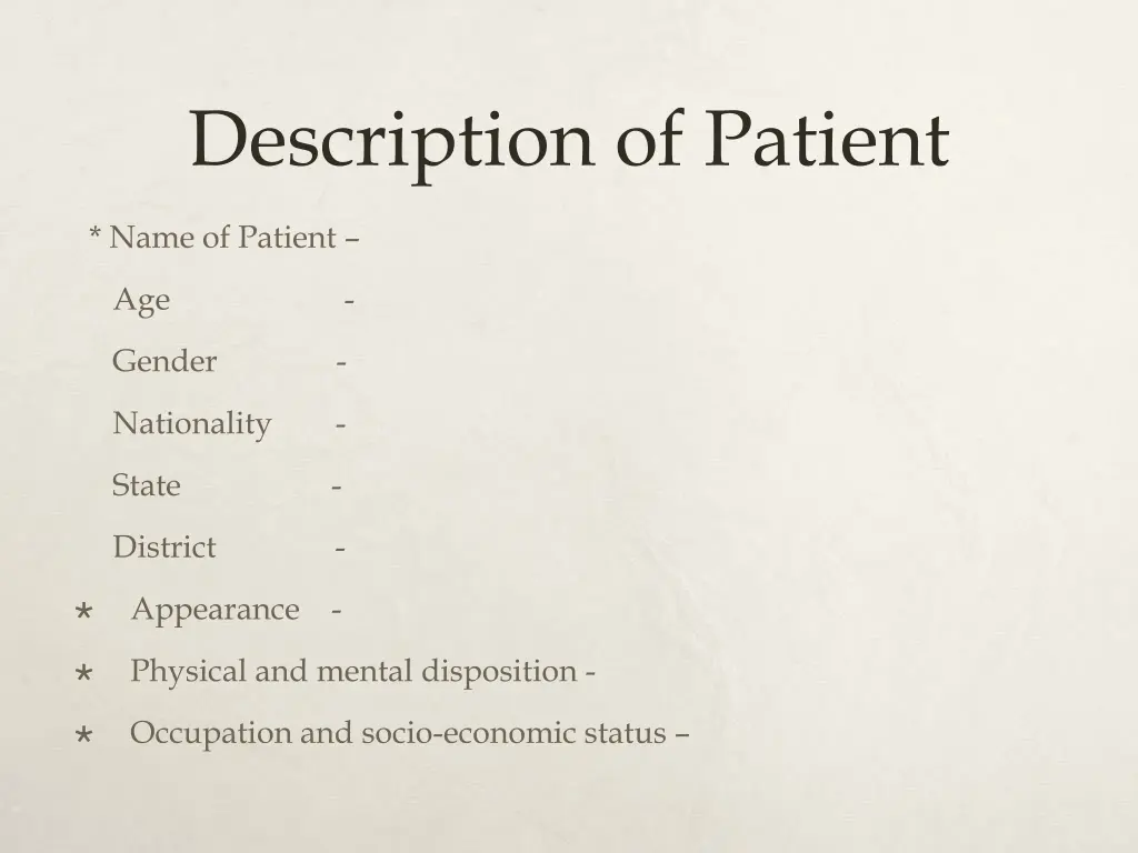 description of patient