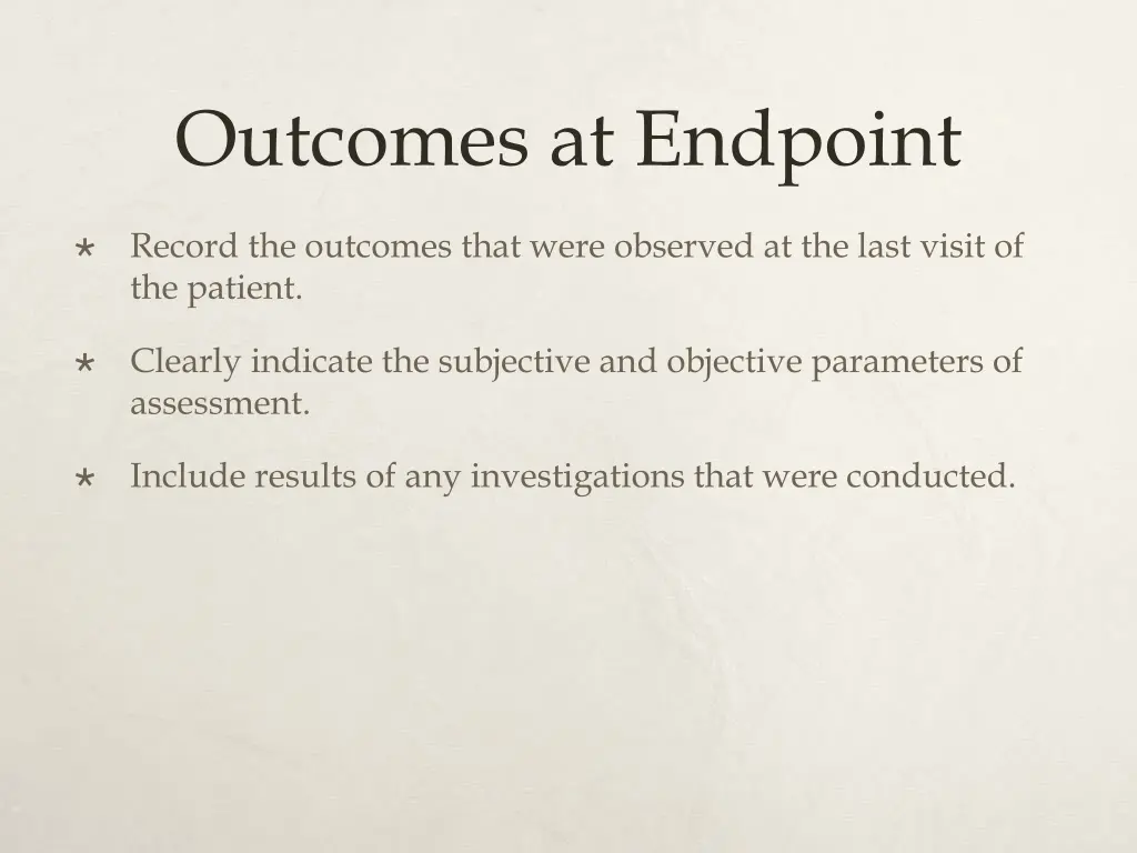 outcomes at endpoint
