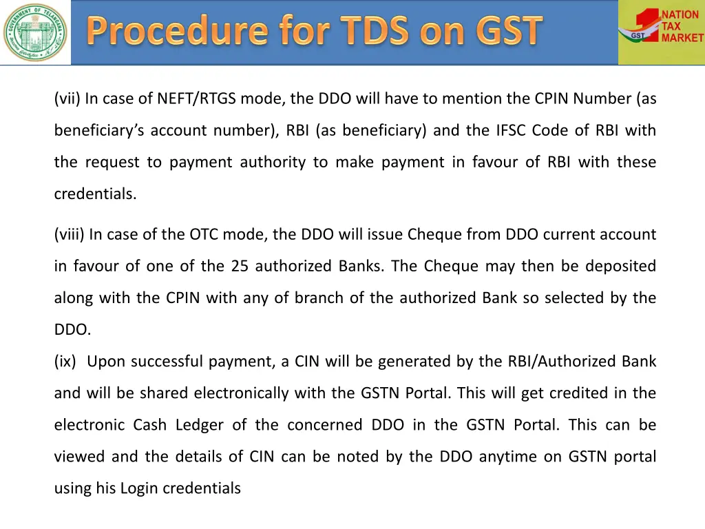 vii in case of neft rtgs mode the ddo will have