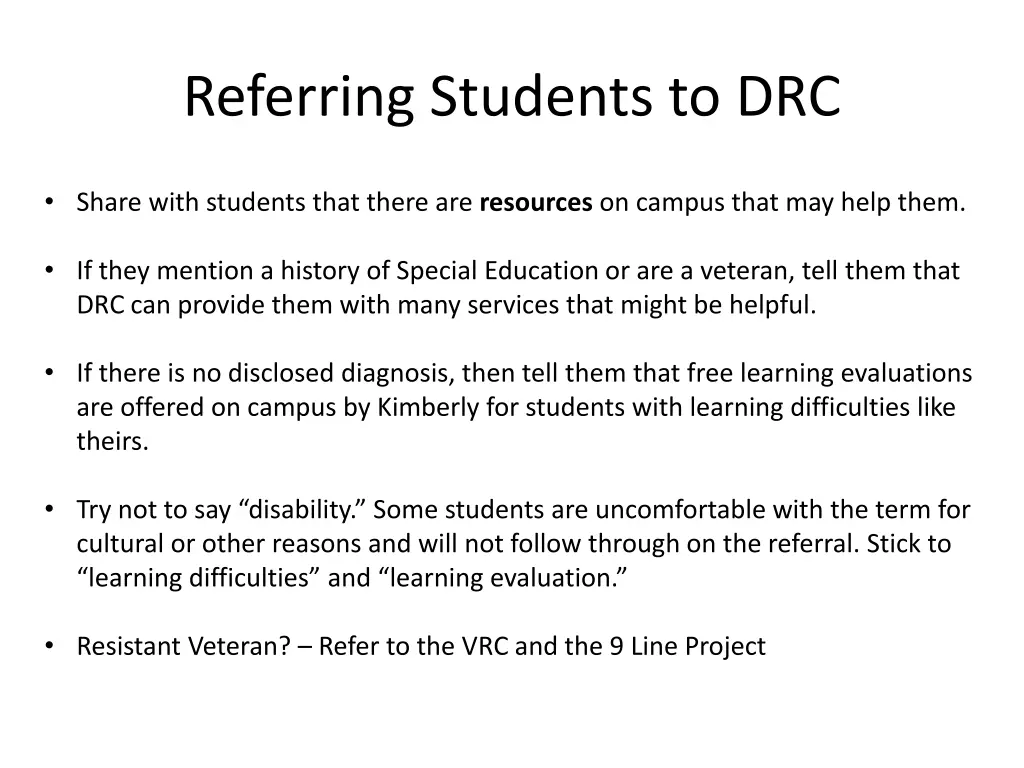 referring students to drc
