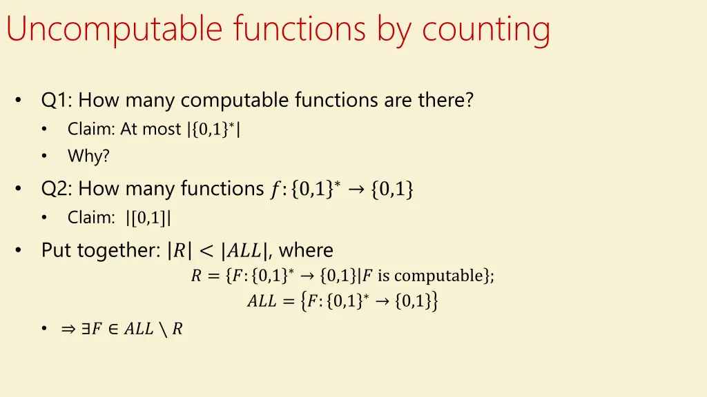 uncomputable functions by counting