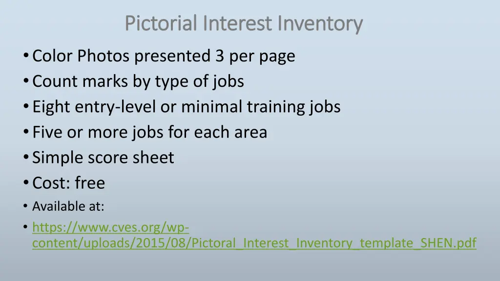 pictorial interest inventory pictorial interest