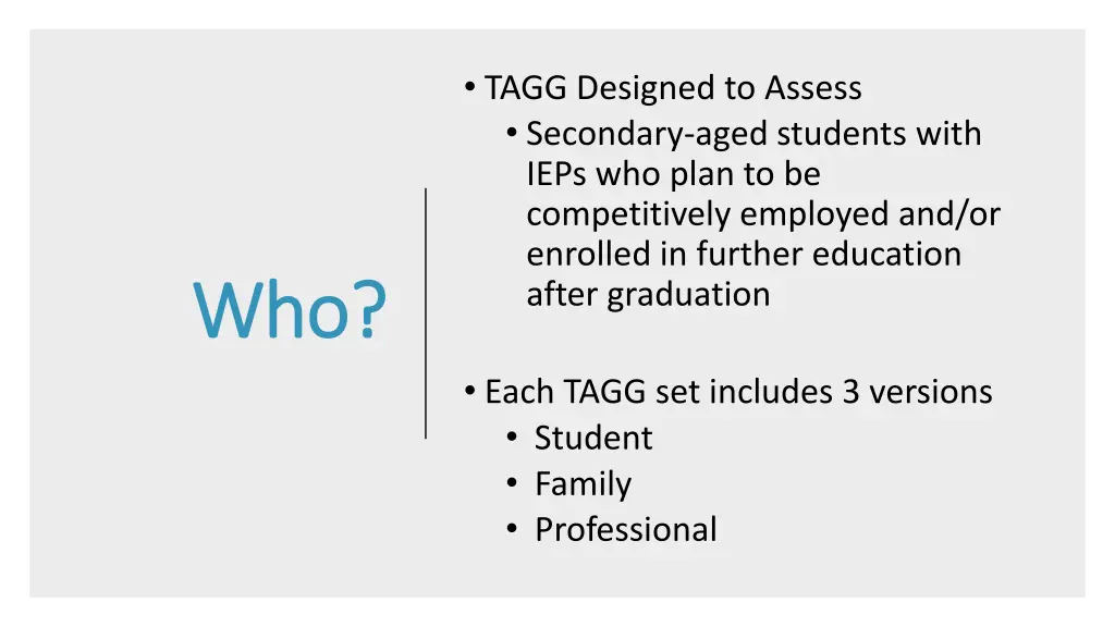 tagg designed to assess secondary aged students