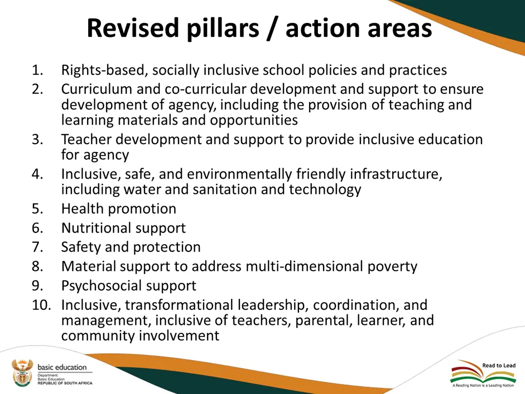 revised pillars action areas