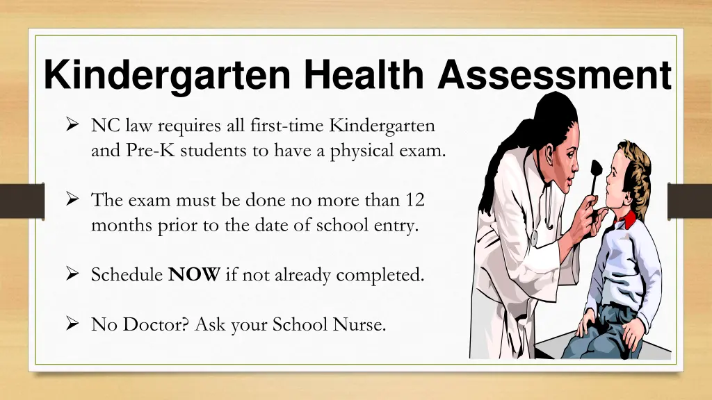 kindergarten health assessment