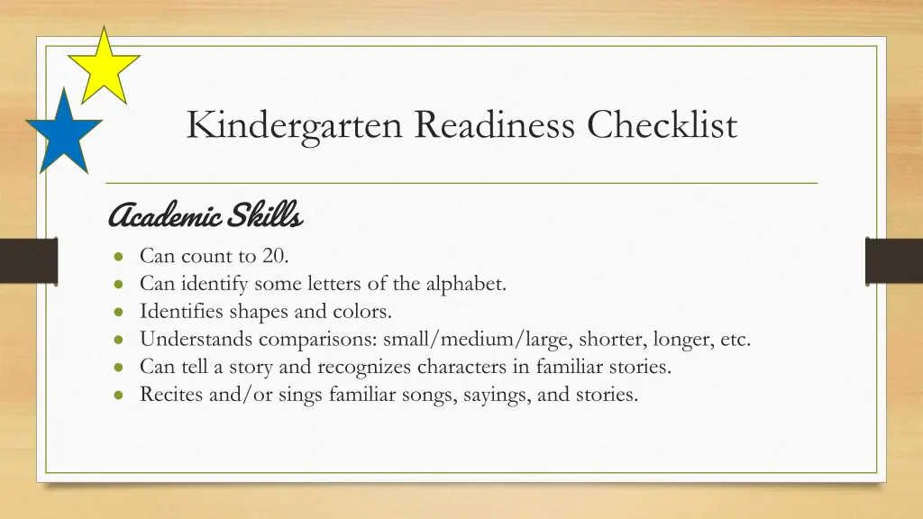 kindergarten readiness checklist