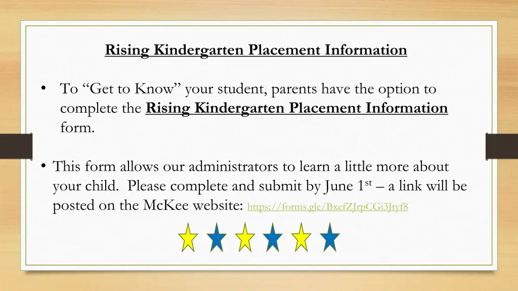 rising kindergarten placement information