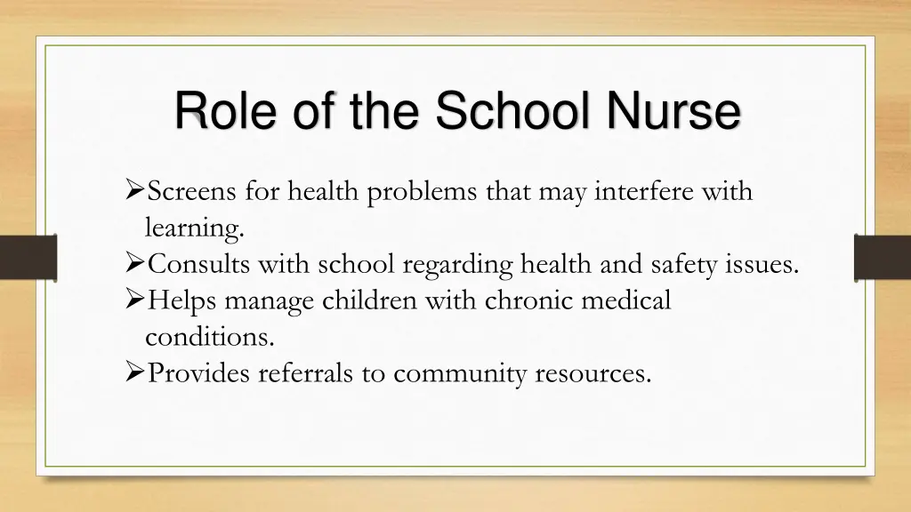 role of the school nurse