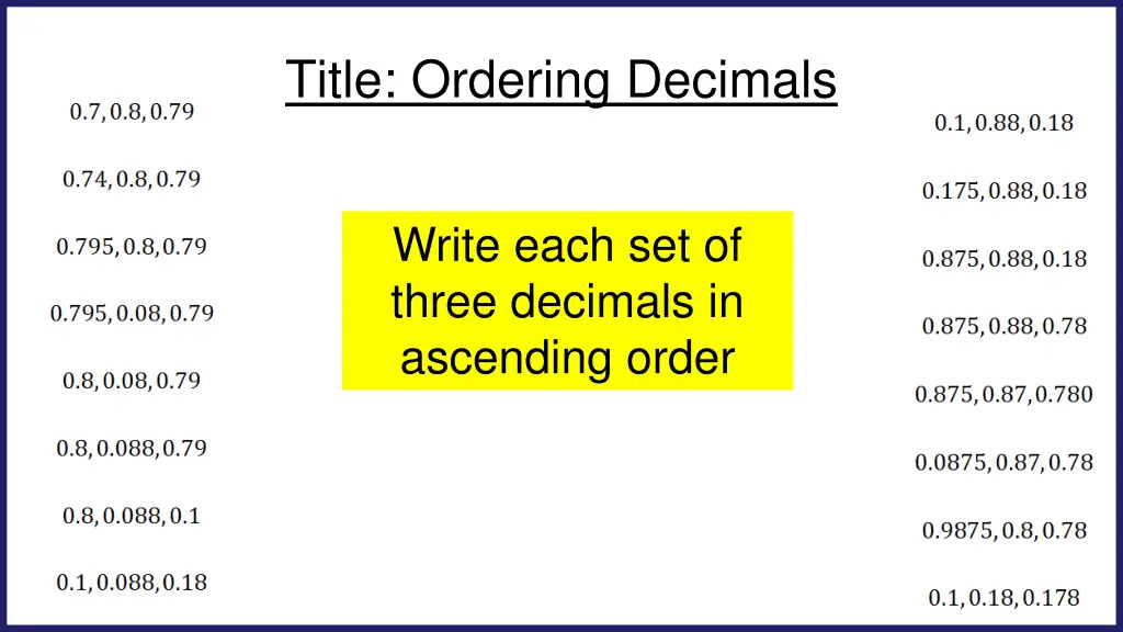 title ordering decimals