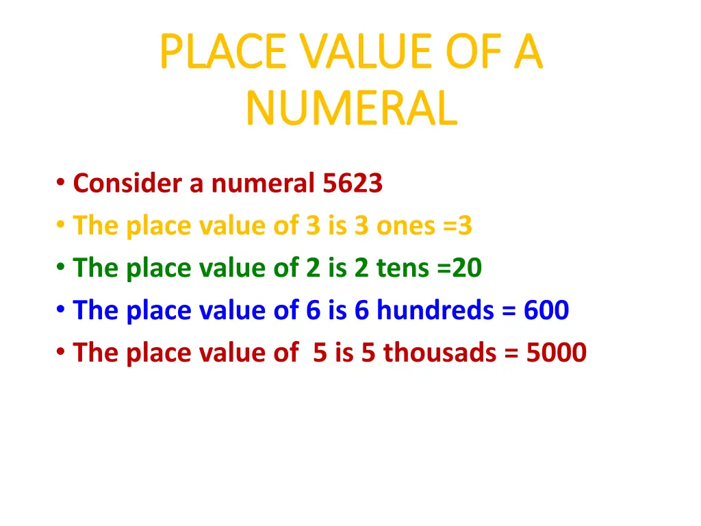 place value of a place value of a numeral numeral