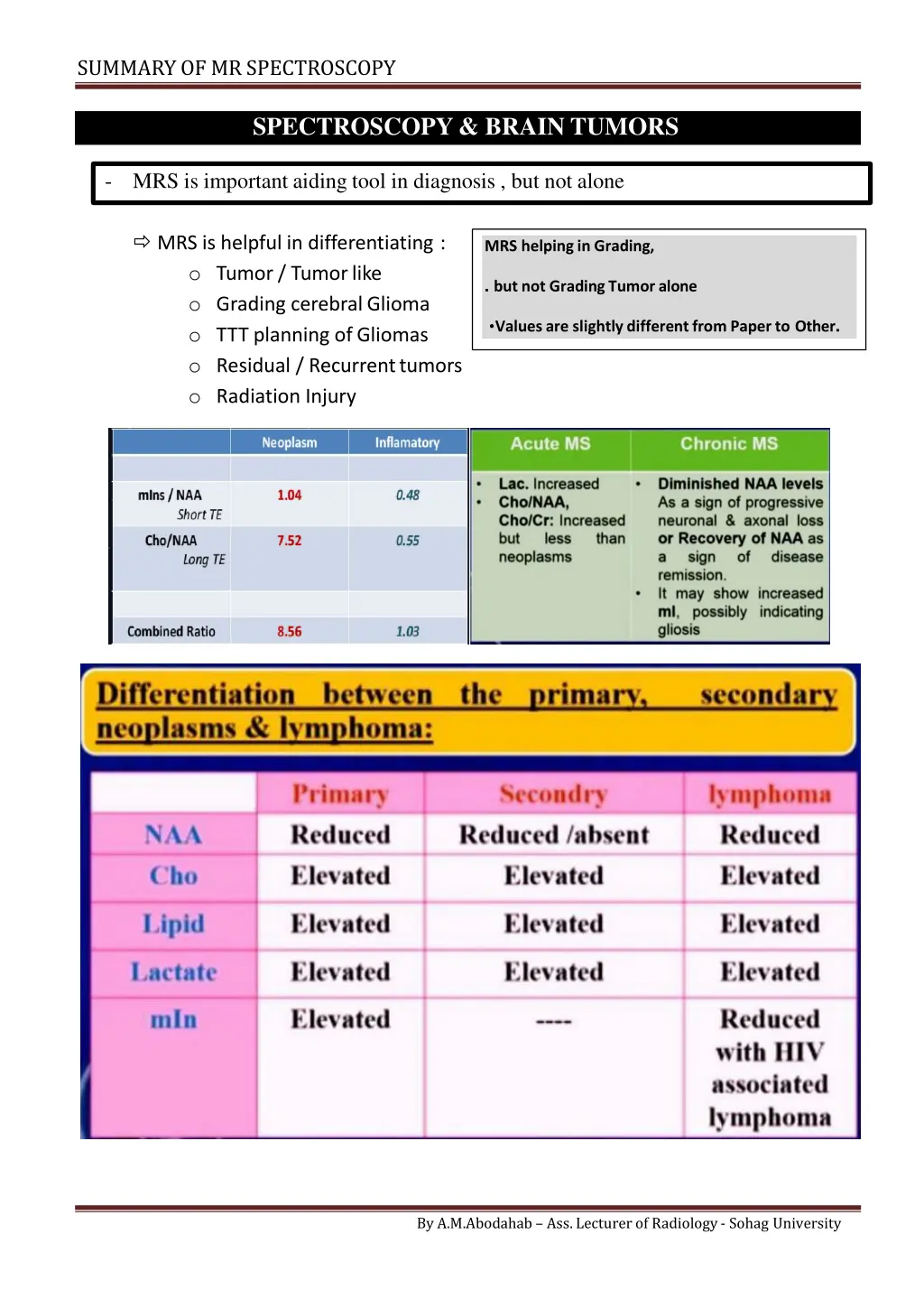 summary of mrspectroscopy 3