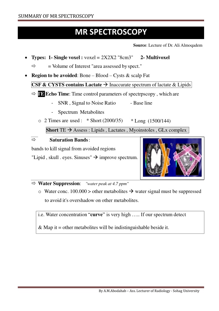 summary of mrspectroscopy