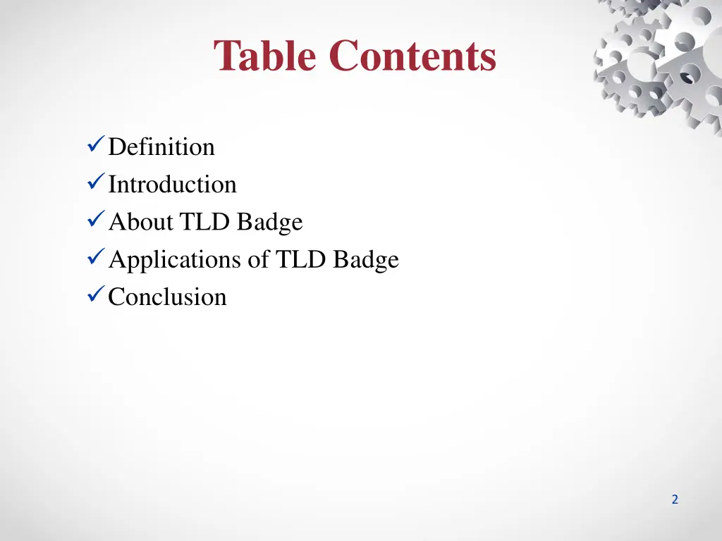 table contents