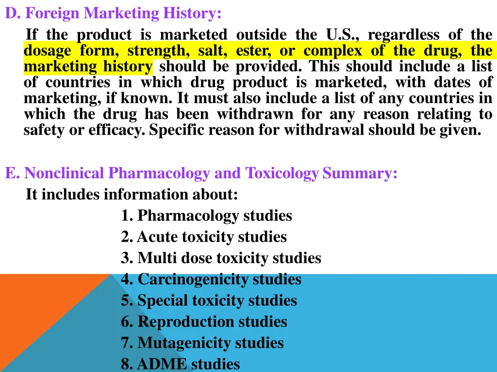 d foreign marketing history if the product