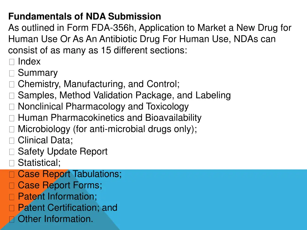 fundamentals of nda submission as outlined