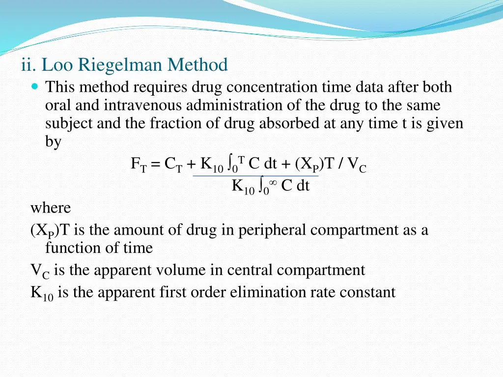 ii loo riegelman method this method requires drug