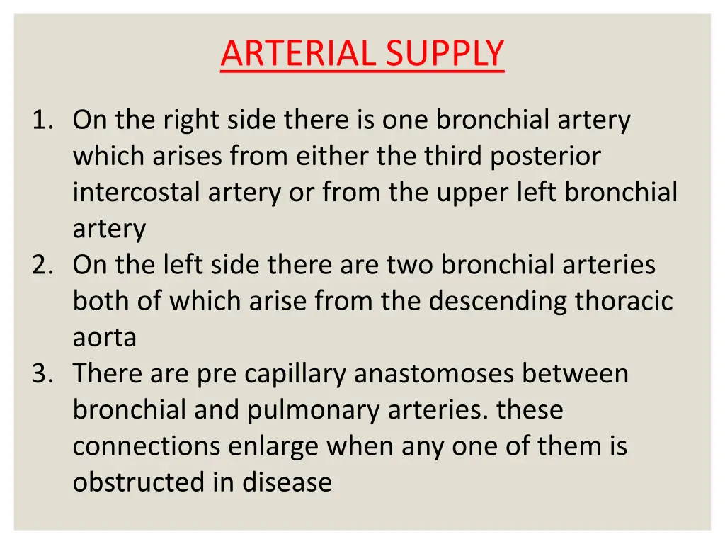 arterial supply