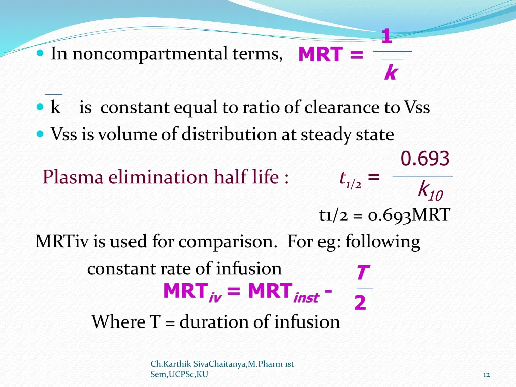 in noncompartmental terms