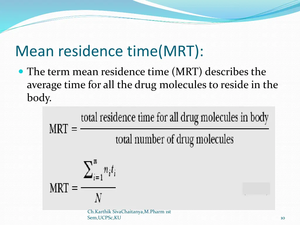mean residence time mrt