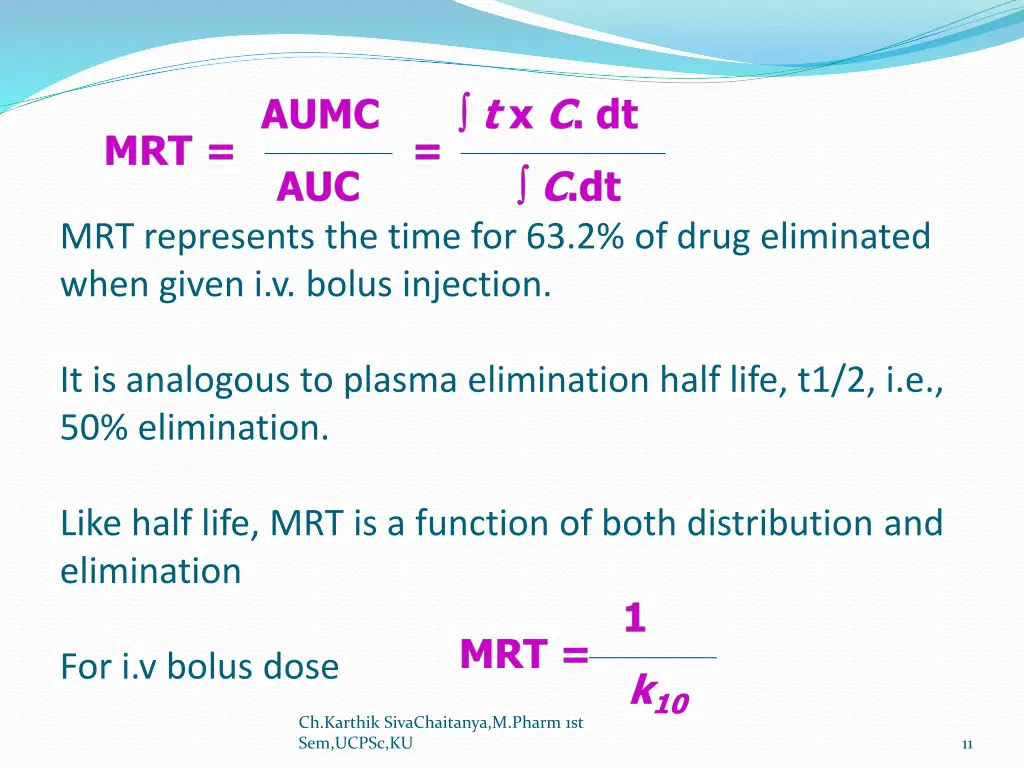 mrt represents the time for 63 2 of drug