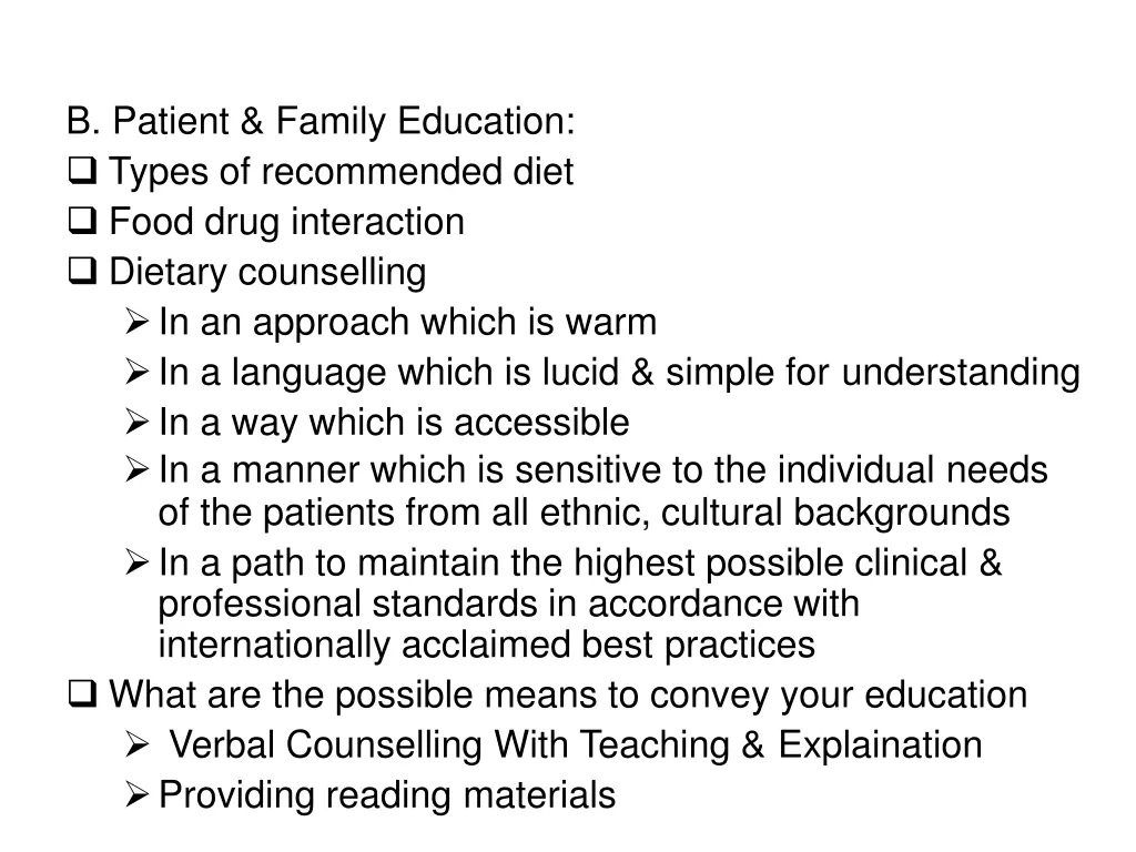 b patient family education types of recommended