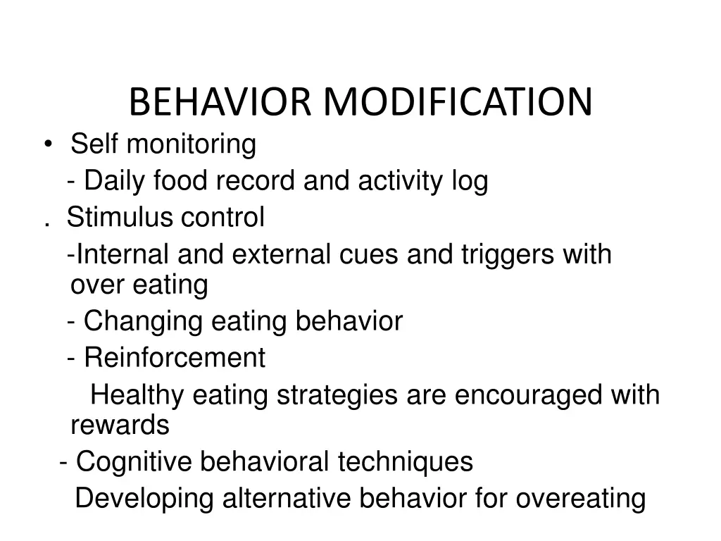 behavior modification self monitoring daily food