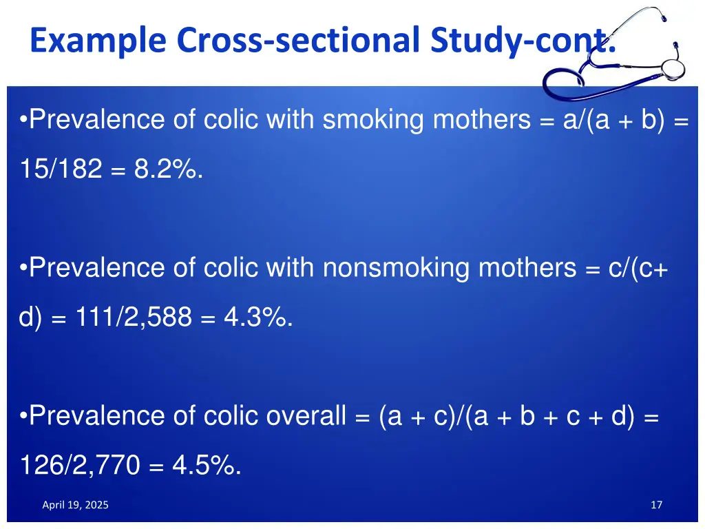 example cross sectional study cont