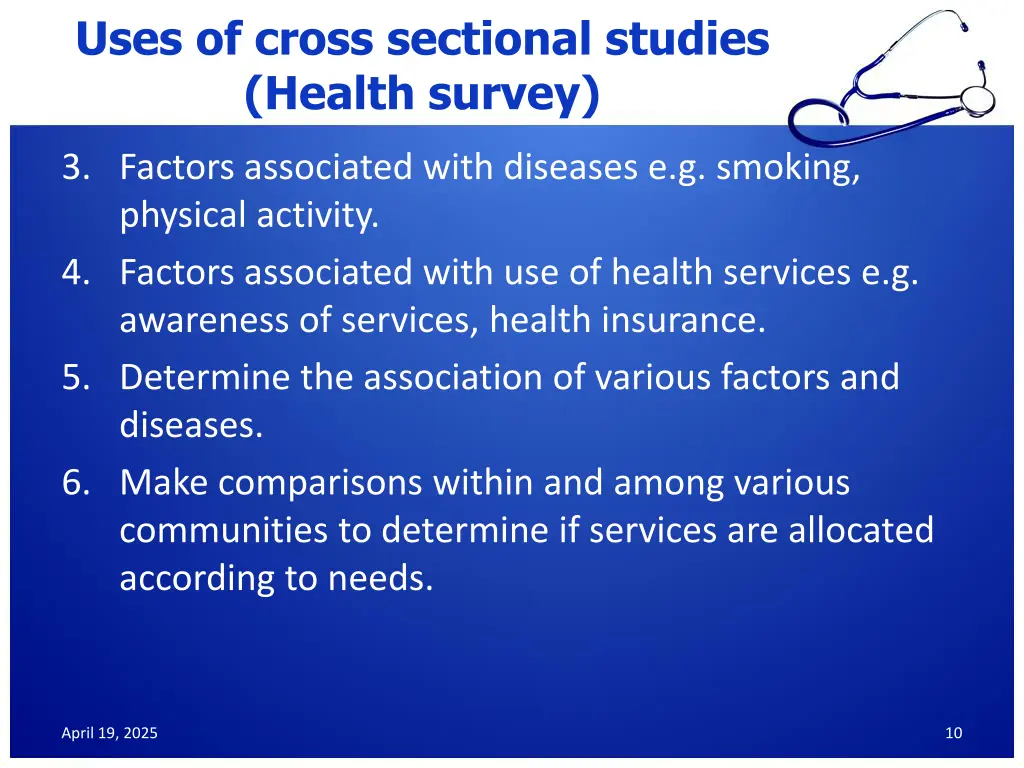 uses of cross sectional studies health survey 1