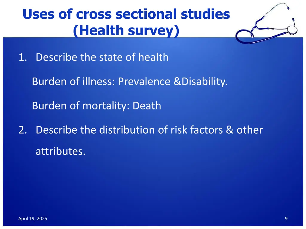 uses of cross sectional studies health survey