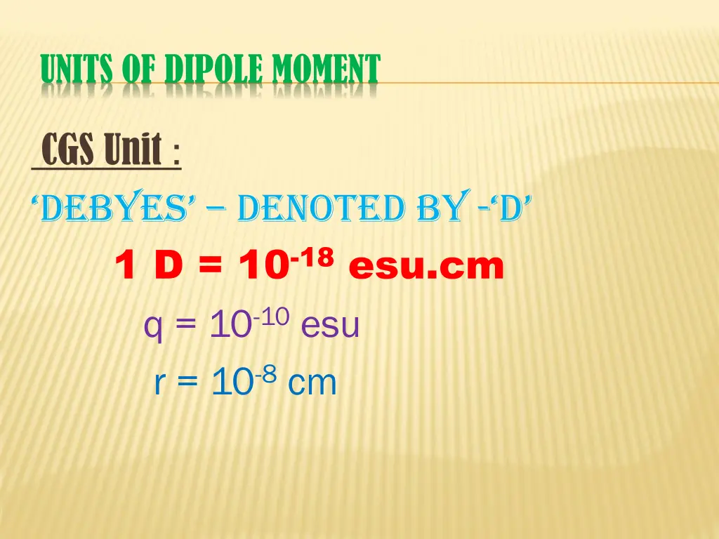 units of dipole moment