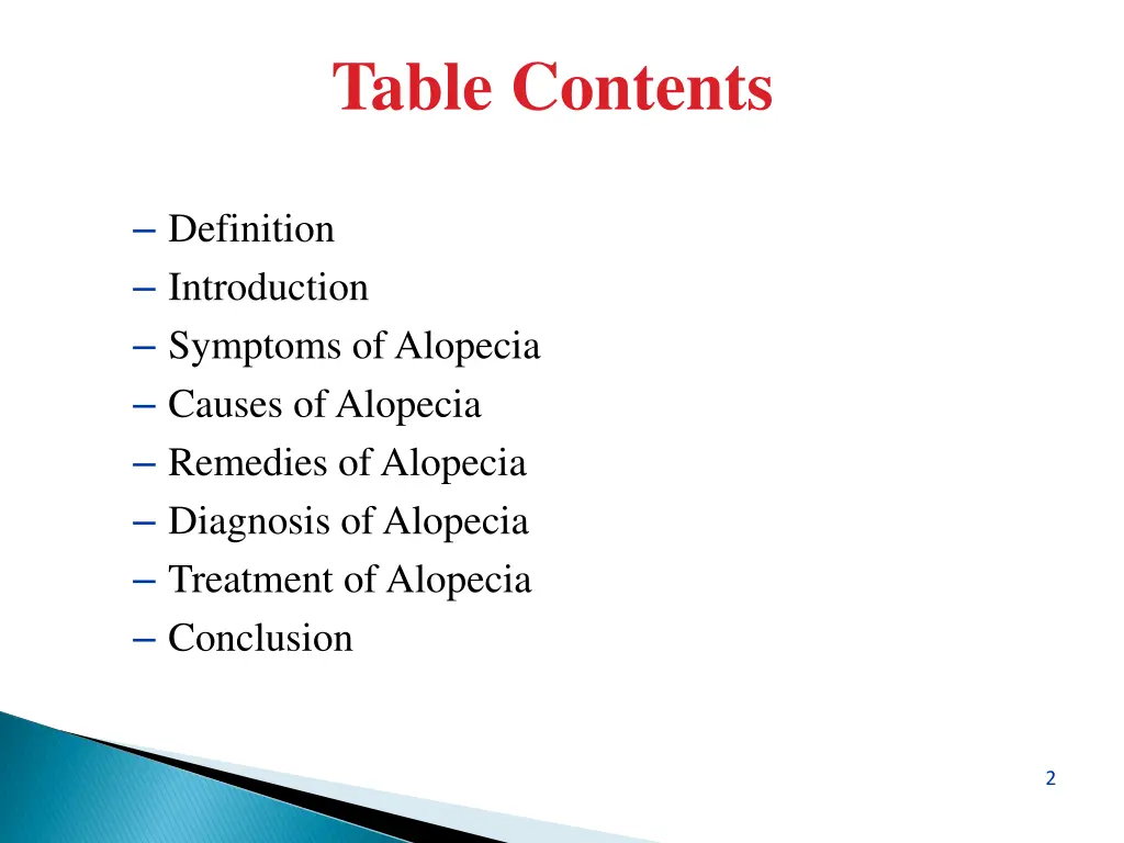 table contents