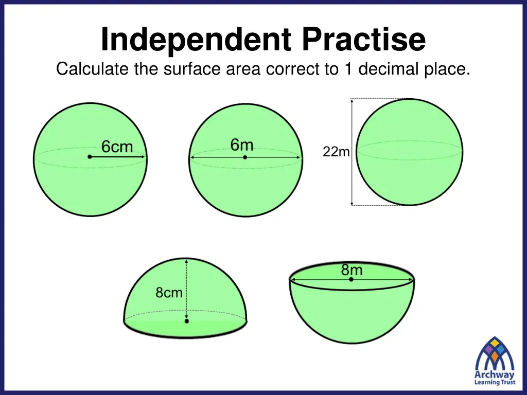independent practise calculate the surface area