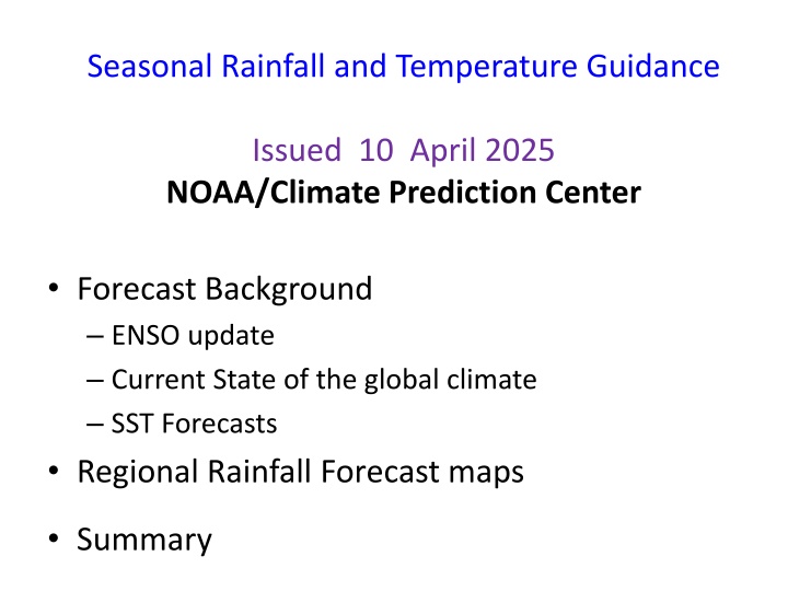 seasonal rainfall and temperature guidance