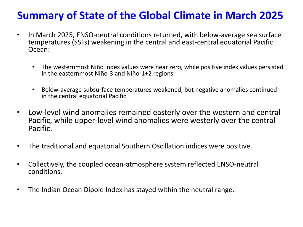 summary of state of the global climate in march