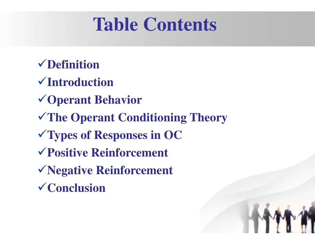 table contents