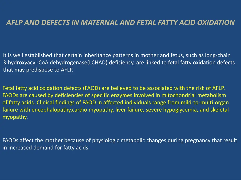 aflp and defects in maternal and fetal fatty acid
