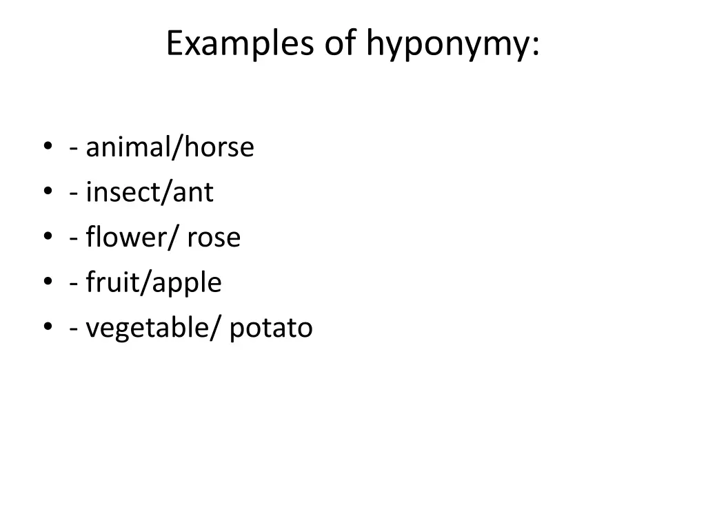 examples of hyponymy